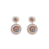 Chrysanthemum Flower Zircon Earrings Square Sugar Copper Plated Design Luxury Embossed Artificial Shell Beads Flower Earrings