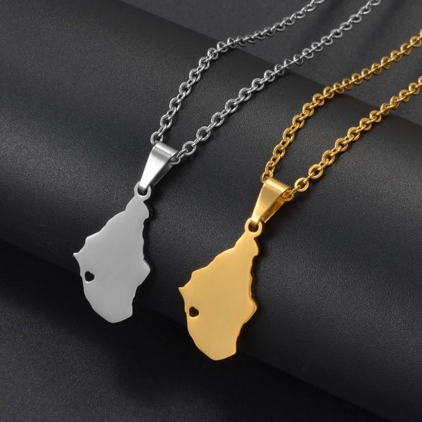Anniyo Heart Montserrat Map Pendant Chain Necklaces Stainless Steel Jewelry United Kingdom @327021