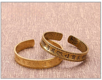 Vintage Buddhist Heart Sutra Cuff Bracelets Men's Six Character True Word Adjustable Bangles Religious Wish Talisman Jewelry