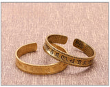 Vintage Buddhist Heart Sutra Cuff Bracelets Men's Six Character True Word Adjustable Bangles Religious Wish Talisman Jewelry