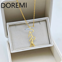 DOREMI Customized Letters Charm Name Necklace Big Letter Title Pendant Custom Initial Vertical Drop Name Necklace