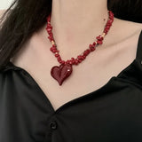 Luxurious Multi-Layer Red Beaded Flower Tassel Necklace Fashionable Choker High-End Clavicle Chain Jewelry Accessory