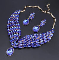 New Green Crystal Statement Necklace Earrings Set Gold Color Jewelry Sets Indian Bridal Wedding Costume Jewellery