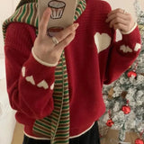 Xingqing Christmas y2k Sweaters Women Clothes Heart Print Round Neck Long Sleeve Knitted Pullover Tops 2000s Aesthetic Clothing
