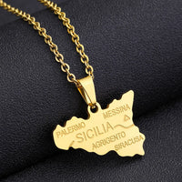 2024 new fashion stainless steel Sicily map pendant necklace temperament everything collarbone chain birthday anniversary small