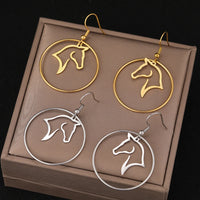 Stainless Steel Earrings Geometric Circle Animal Horse Fashion Pendant Earrings For Women Jewelry Temperament Girls Daily Wear