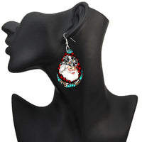 SOMESOOR Merry Christmas Series Waterdrop Shape Wooden Drop Earrings Santa Claus Tree Snowman Cute Ear Dangle Jewelry For Women