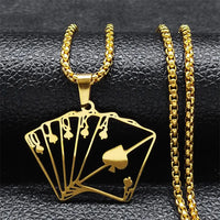 Lucky Ace of Spades Poker 10 J Q K A Necklace Stainless Steel Card Casino Fortune Playing Cards Necklace Jewelry collier6106