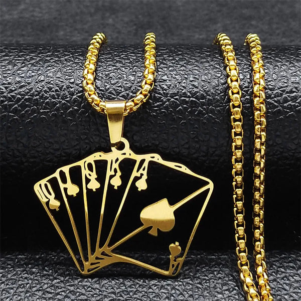 Lucky Ace of Spades Poker 10 J Q K A Necklace Stainless Steel Card Casino Fortune Playing Cards Necklace Jewelry collier6106