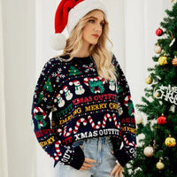 Xmas Outfits Women Full Sleeve Sequins Knit Sweater Warm Soft O Neck Christmas Knitwear Casual Loose Jumpers Pullover Party Look