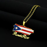 2024 New fashion vintage dripping stainless steel Puerto Rico map flag pendant necklace men's and women's collarbone chain acces