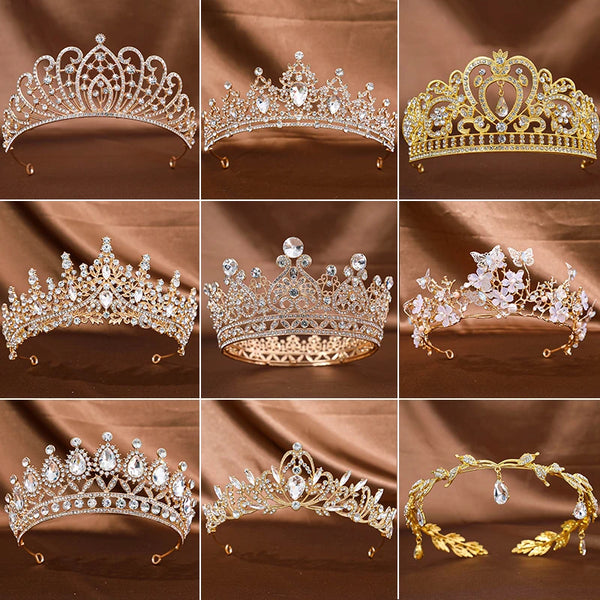 1Pc Golden Baroque Crystal Tiaras And Crowns For Women Bride Rhinestone Prom Diadem Headband Bridal Wedding Hair Accessories