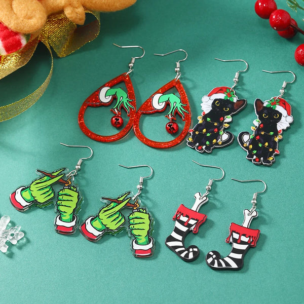 Hot selling acrylic Christmas green headed monster earrings necklace keychain bag pendant accessories in Europe and America