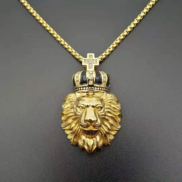 316L Stainless Steel Lion Animal Men crown corss Necklaces Chain Pendants Punk Rock Hip Hop Personality boy Jewelry