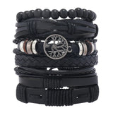 Red 6 Pc/set Tree Black Wrap Woven Handmade Wood Beads Bracelets Male Women Leather Bracelets Men Bangle Wholesale Jewelry Gift
