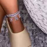 Customized Baguette 26 Initials Name Anklet Bracelet For Women Bling A-Z Letter Cuban Ankle Chain Beach Sandals Holiday Jewelry