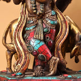 13 inch bronze gold inlay Gem Indian Buddhism Visnu Krishna gods deities statue