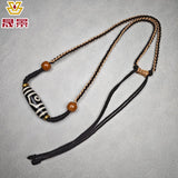 Black And White Patina Nine-Eye Natural Agate Dzi Necklace With Bead Collarbone Chain
