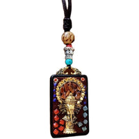 Nepal Tangka Pendant Male Green Tara Manjushri Bodhisattva Black Sandalwood Buddha Sign Vintage Necklace Sweater Chain Jewelry