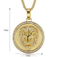 Stainless Steel Titanium Lions Head Luxury Zircon Round Pendant Hip Hop Collar Chains Necklace for Men Women Gift Jewel