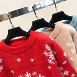 Casual Loose Christmas Sweater 2025 New Style Women's Red Printed Knitwear Pullover