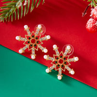 Delicate Multicolor Christmas Snowflake Stud Earrings for Women Zircon Pearl Dangle Piercing Earrings Girl New Year Party Gifts