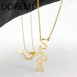 DOREMI Customized Letters Charm Name Necklace Big Letter Title Pendant Custom Initial Vertical Drop Name Necklace