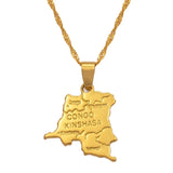 Anniyo Democratic Republic of the Congo Small Map Gold Color DRC Pendant Necklace Chain 45cm/60cm Jewelry For Women Girl #201610