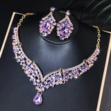 Sparkling Luxurious Women Earrings Necklace Set Water Drop Rhinestones Crystal Adjustable Jewelry Set for Wedding Bride
