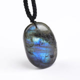 Natural Labradorite Moonstone Necklace Healing Crystal Energy Balance Lucky Gemstone Pendant Braid Rope Charms Jewelry