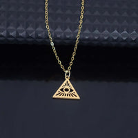 Stainless steel hollowed-out triangular devil's eye pendant necklace, square pendant collarbone chain women's accessories