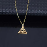Stainless steel hollowed-out triangular devil's eye pendant necklace, square pendant collarbone chain women's accessories