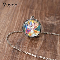 2023 New Arrival Fashion Painting India Shiva Ganesha Hindu God Glass Dome Antique Pendant Handmade Jewelry Vintage Necklaces