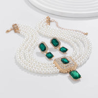 1Set Luxury Multilayer Imitation Pearl Necklace Earrings For Women Girls Temperament Jewelry Bridal Rhinestone Wedding Jewelry