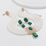 1Set Luxury Multilayer Imitation Pearl Necklace Earrings For Women Girls Temperament Jewelry Bridal Rhinestone Wedding Jewelry