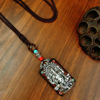 Nepal Tangka Pendant Male Green Tara Manjushri Bodhisattva Black Sandalwood Buddha Sign Vintage Necklace Sweater Chain Jewelry