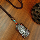 Nepal Tangka Pendant Male Green Tara Manjushri Bodhisattva Black Sandalwood Buddha Sign Vintage Necklace Sweater Chain Jewelry