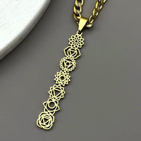Yoga 7 Chakra Birth Flower Pendant Necklace for Women Men Stainless Steel Gold Silver Color Reiki Healing Amulet Jewelry Gift