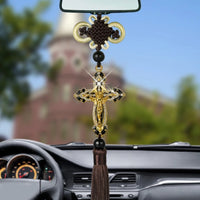 New Car Pendant Metal Diamond Cross Jesus Christian Religious Car Rearview Mirror Ornaments Hanging Auto Car Styling Accessories