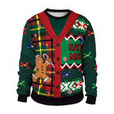 Men Women Xmas Sweatshirt 3D Christmas Wine Glass Bell The Gingerbread Man Print Ugly Christmas Sweater Holiday Party Jumper Top