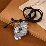 Ethnic Style Thai Silver 925 Vintage Hollow Out Pendant Hanging Long Classic Phoenix Necklace Clavicle Chain Banquet Jewelry