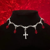 Vampire Bite Chokers Blood Drips Cross Necklace Romantic Gothic Victorian Gorgeous Jewelry Fashion Women Halloween Party Gift