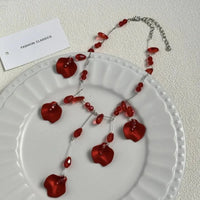 Luxurious Multi-Layer Red Beaded Flower Tassel Necklace Fashionable Choker High-End Clavicle Chain Jewelry Accessory