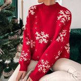 Christmas 2025 Women's Knitted Sweater Snowflake Warm Thicken Jacquard Jumper Oversized Knitwear Full Sleeve Pullovers Xmas Look