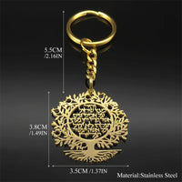 Tree of Life Hebrew Pendant Key Chain for Women Men Stainless Steel Gold Color Israel Jewish Hollow Drop Key Ring Amulet Jewelry