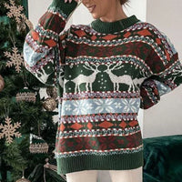 Y2k Style 2025 Winter Women Christmas Sweaters Allover Print Oversized Jumpers Full Sleeve Knitwear Warm Thick Knit Pullover Top