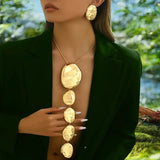 Jewelry Set For Women Girls Oval Stud Earrings Long Y-shaped Necklace Sweater Chain Retro Fashion DS033