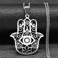 Hamsa Hand Muslims Judaism Hollow Necklace for Women Hand of Fatima Lotus Flower Stainless Steel Necklaces Jewelry Gift N8083S04