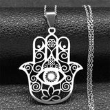 Hamsa Hand Muslims Judaism Hollow Necklace for Women Hand of Fatima Lotus Flower Stainless Steel Necklaces Jewelry Gift N8083S04