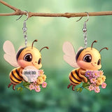 1 pair of original design little bee acrylic earrings holding sunflowers, a pair of beautiful and interesting ladies earrings g